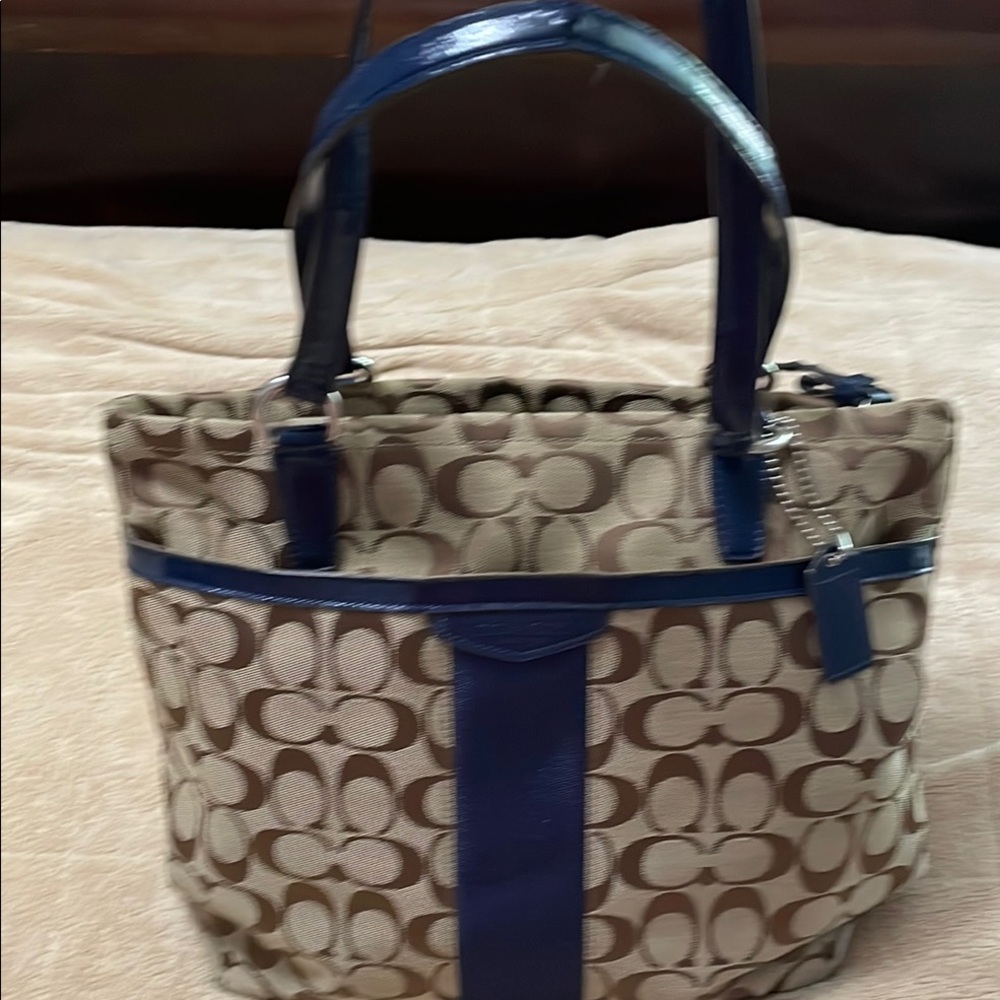 Coach Blue and Brown Signature Tote Bag